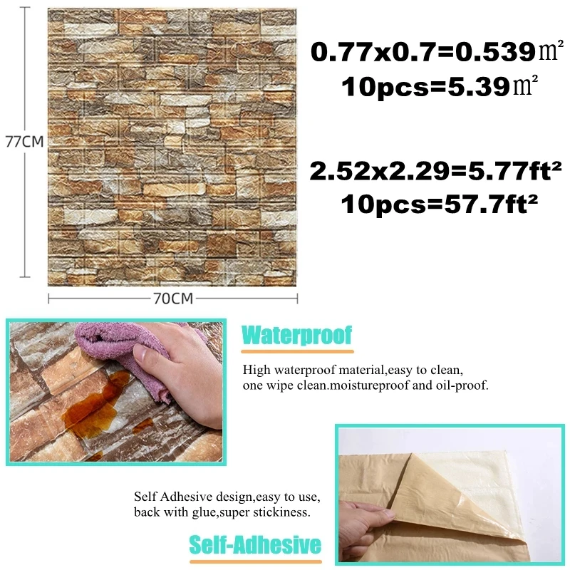 10PCS Self Adhesive 3D Brick W - Pvc Panel Background recension och pris
